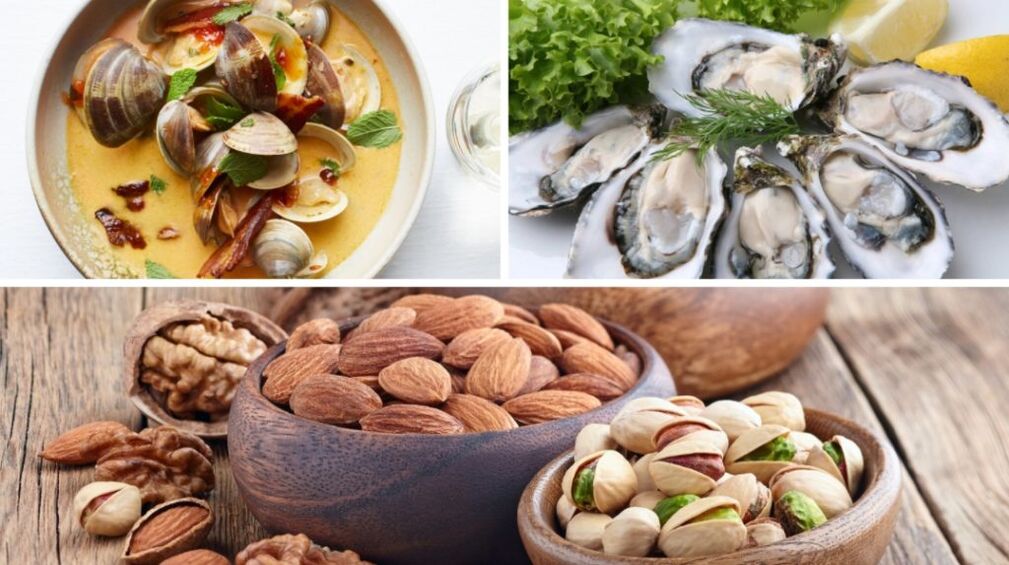 Zeevruchten en noten helpen het testosteron in het lichaam van een man te verhogen